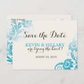 Blauwgroen Ombre Save the Date Briefkaart (Voorkant / Achterkant)