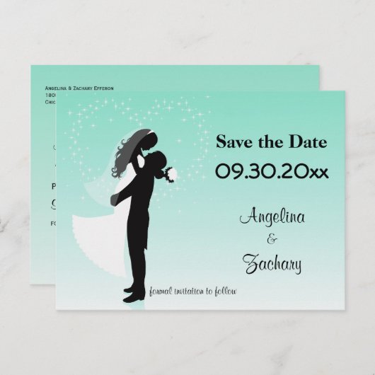 Blauwgroen Ombre Sla de datum Wedding Post Kaart (Voorkant / Achterkant)