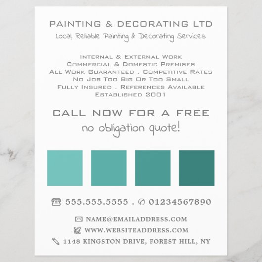 Blauwgroen Ombre Squares, Painter & Decorator Flyer (Voorkant)