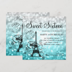 Blauwgroen Ombre Sweet Sixteen Romantic Paris Glam Kaart