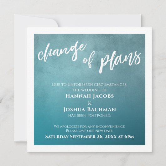 Blauwgroen Ombre Verandering van Plannen Uitgestel Kaart (Voorkant)