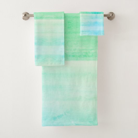 Blauwgroen Ombre Waterverf Bath Towels Bad Handdoek (Insitu)