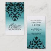Blauwgroen Ombre Waterverf Damask Visitekaartje (Voorkant / Achterkant)