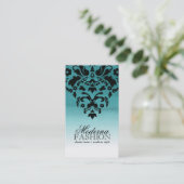 Blauwgroen Ombre Waterverf Damask Visitekaartje (Staand voorkant)