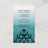 Blauwgroen Ombre Waterverf Damask Visitekaartje (Achterkant)