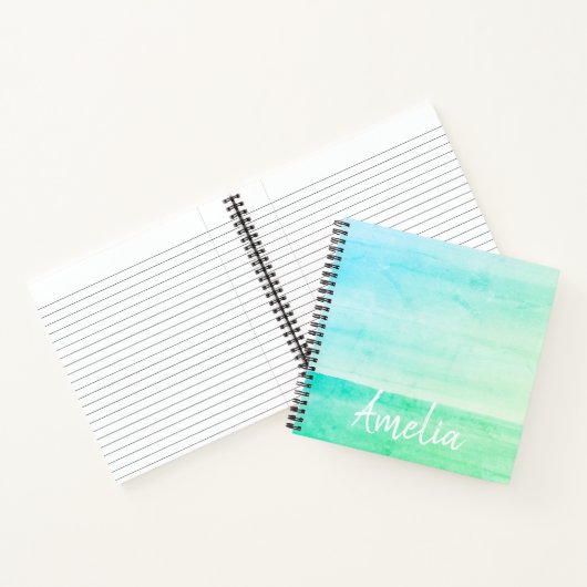 Blauwgroen Ombre Waterverf persoonlijke laptop Notitieboek (Binnen)