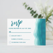 Blauwgroen Ombre Waterverf Wave Modern RSVP Kaartje (Staand voorkant)