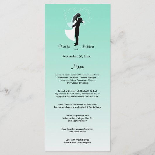 Blauwgroen Ombre Wedding Menu Kaart (Voorkant)