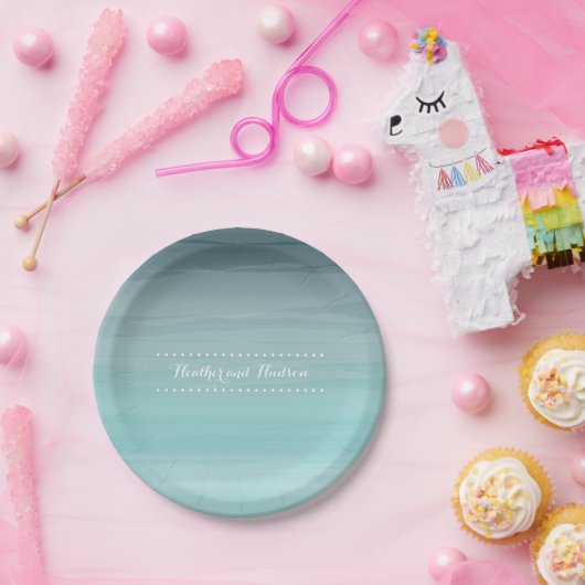 Blauwgroen ombré Wedding Papieren Bordje (Feest)