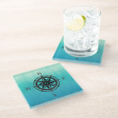 Blauwgroen Ombre Zee Glazen Onderzetter (Schuin)