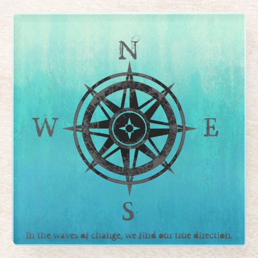 Blauwgroen Ombre Zee Glazen Onderzetter (Voorkant)