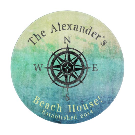 Blauwgroen Ombre Zee Nautical Monogram Snijplank (Voorkant)