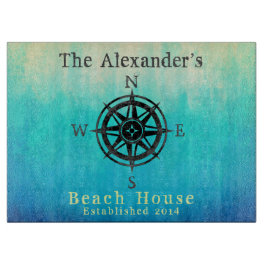 Blauwgroen Ombre Zee Nautical Monogram Snijplank