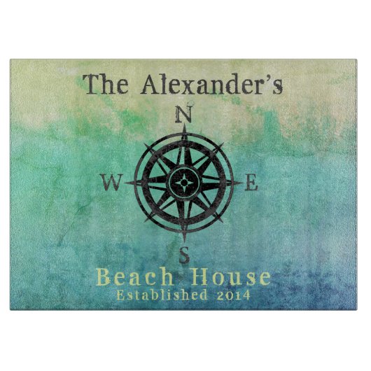 Blauwgroen Ombre Zee Nautical Monogram Snijplank (Voorkant)