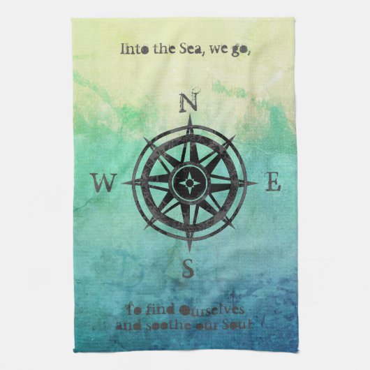 Blauwgroen Ombre Zee Nautical Theedoek (Verticaal)