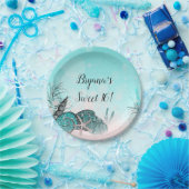 Blauwgroen onder de Sea Shells Beach Sweet 16 Part Papieren Bordje (Feest)