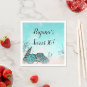 Blauwgroen onder de Sea Shells Beach Sweet 16 Part Servet (Insitu)