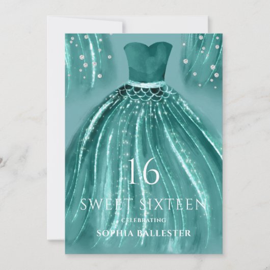 Blauwgroen onder de Zee Mermaid Dress Sweet 16 Par Kaart (Voorkant)