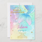 Blauwgroen Onder het Zee Mermaid Tail Birthday Inv Kaart (Voorkant)