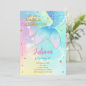 Blauwgroen Onder het Zee Mermaid Tail Birthday Inv Kaart (Staand voorkant)