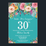 Blauwgroen onderneming Floral 30th Birthday Uitnod Kaart<br><div class="desc">Blauwgroen Floral Surprise 30th Birthday Invitation for Women. Waterverf Floral Flower. Blauwgroen Aqua Turquoise Achtergrond. Roze, geel, Oranje, Paars ventilator. Volwassen verjaardag. 13e 15e 16e 18e 21e 30e 40e 50e 60e 70e 90e 100e, Alle leeftijden. Voor verdere aanpassing, te klikken gelieve de knoop "van de Aanpassing het"en ons ontwerphulpmiddel te...</div>