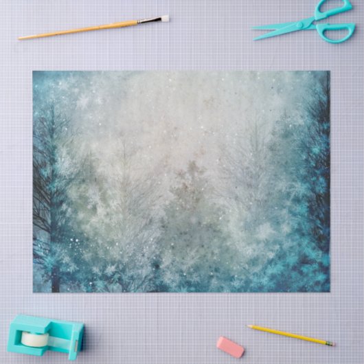 Blauwgroen ontkoppeling van winterpingbomen tissuepapier (Craft)