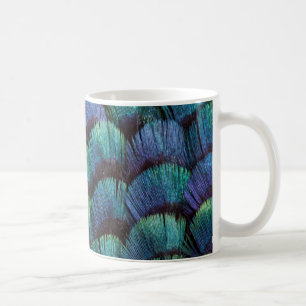 Blauwgroen ontwerp met fazantenveer koffiemok