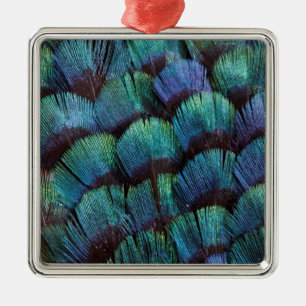 Blauwgroen ontwerp met fazantveer metalen ornament