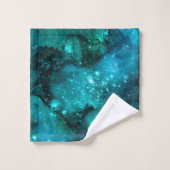 Blauwgroen ontwerp uit de galaxreeks 6 bad handdoek (Wasdoekje)