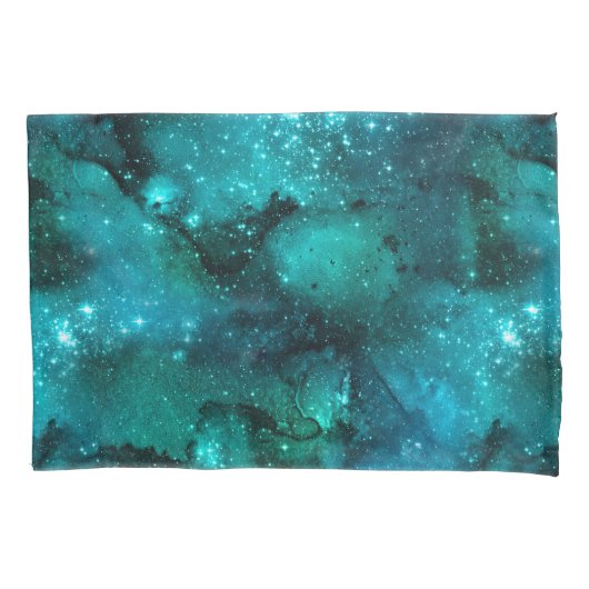 Blauwgroen ontwerp uit de galaxreeks 6 kussensloop (Voorkant-Links)