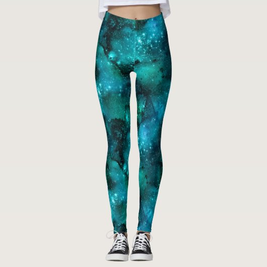Blauwgroen ontwerp uit de galaxreeks 6 leggings (Voorkant)