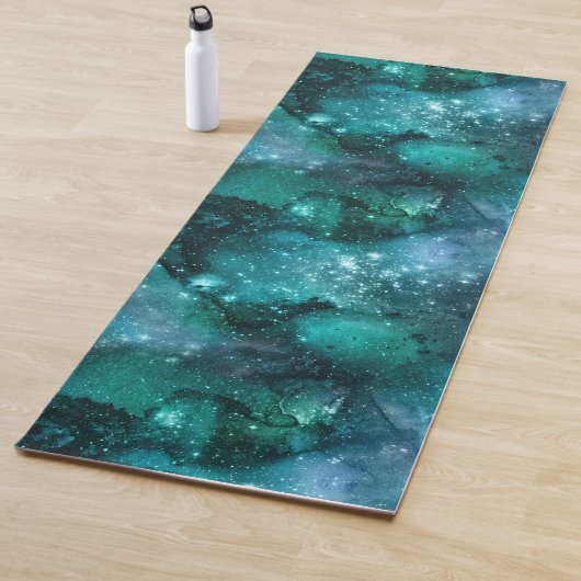 Blauwgroen ontwerp uit de galaxreeks 6 yogamat (In situ)