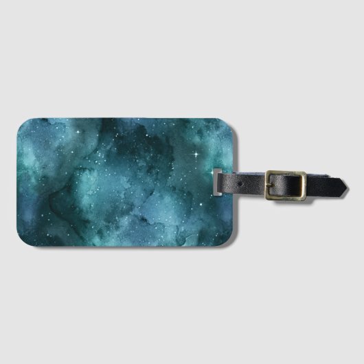 Blauwgroen ontwerp uit de galaxreeks 7 bagagelabel (Voorkant (horizontaal))