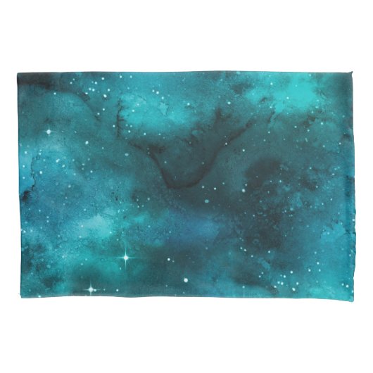 Blauwgroen ontwerp uit de galaxreeks 7 kussensloop (Voorkant-Links)