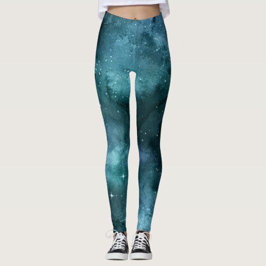 Blauwgroen ontwerp uit de galaxreeks 7 leggings (Voorkant)