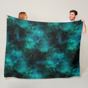 Blauwgroen ontwerp van de galaxreeks 1 fleece deken