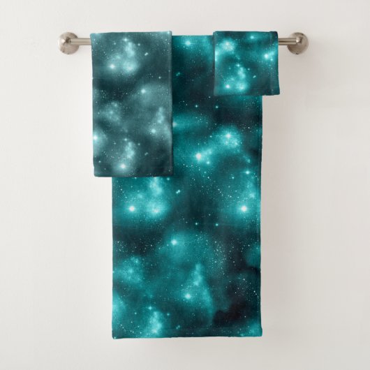 Blauwgroen ontwerp van de galaxreeks 3 bad handdoek (Insitu)