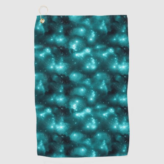 Blauwgroen ontwerp van de galaxreeks 3 golfhanddoek (Voorkant)