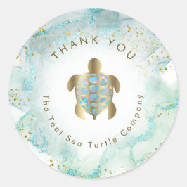 blauwgroen ontwerp van de schildpad voor zeeen ronde sticker