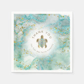 blauwgroen ontwerp van de schildpad voor zeeen servet (Voorkant)