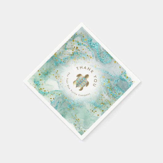 blauwgroen ontwerp van de schildpad voor zeeen servet (Hoek)