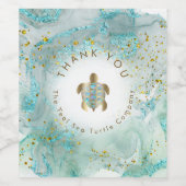 blauwgroen ontwerp van de schildpad voor zeeen wijn etiket (Enkel label)