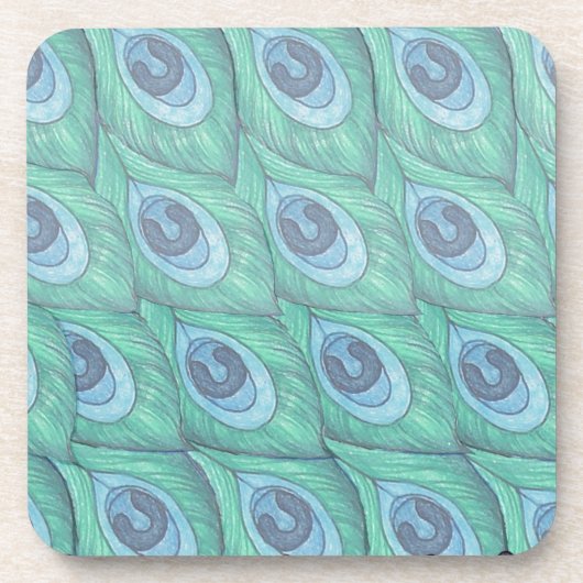 Blauwgroen ontwerp van het Peacock-ventilatorpatro Bier Onderzetter (Voorkant)