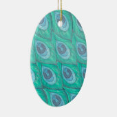 Blauwgroen ontwerp van het Peacock-ventilatorpatro Keramisch Ornament (Rechts)