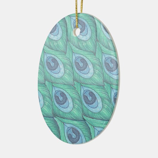 Blauwgroen ontwerp van het Peacock-ventilatorpatro Keramisch Ornament (Links)