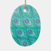 Blauwgroen ontwerp van het Peacock-ventilatorpatro Keramisch Ornament (Voorkant)