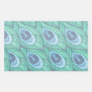 Blauwgroen ontwerp van het Peacock-ventilatorpatro Rechthoekige Sticker