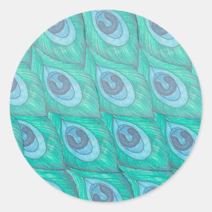 Blauwgroen ontwerp van het Peacock-ventilatorpatro Ronde Sticker