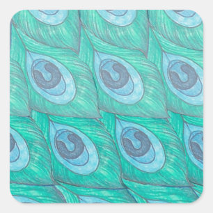Blauwgroen ontwerp van het Peacock-ventilatorpatro Vierkante Sticker