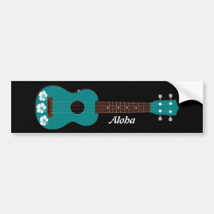 blauwgroen ontwerp van ukulele hibiscus bumpersticker